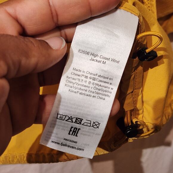 Fjällräven 'Fjallraven' Men's Sz L High Coast Wind Jacket Ochre Yellow Rain Coat - Picture 10 of 13